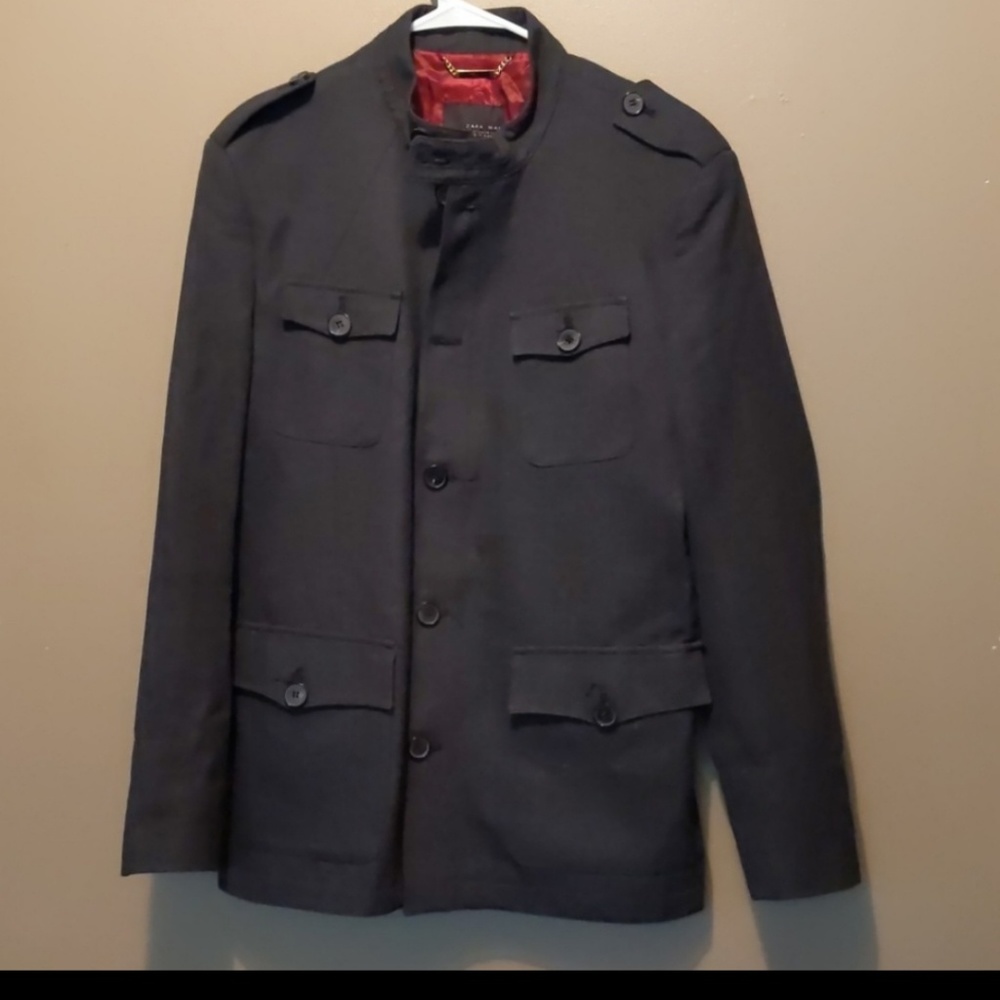 Zara Man Coat Charcoal Gray zip &Button Car Coat